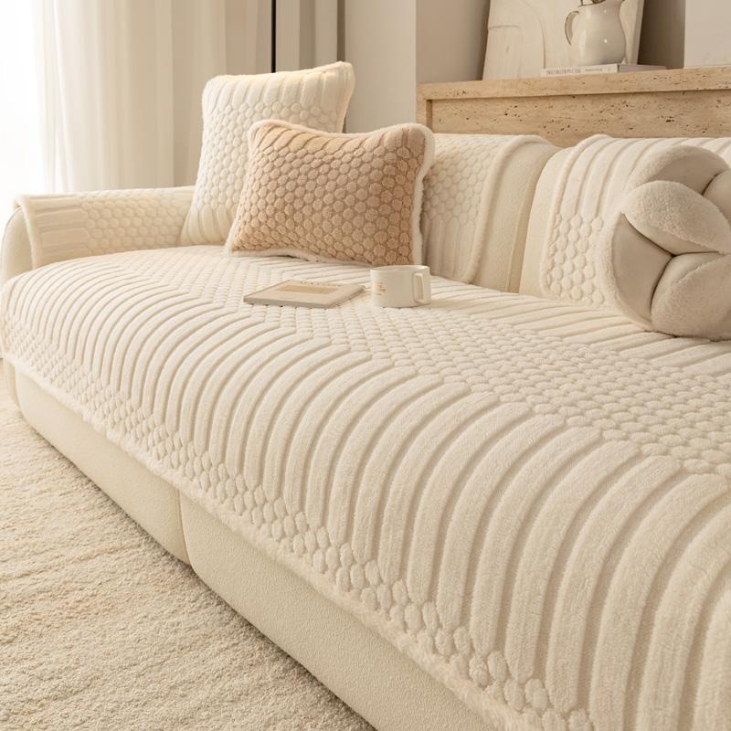 Pogrubiony Ciepły Geometryczny Żakardowy Polar Antypoślizgowy Pokrowiec na Sofę do Salonu Pokrowiec na Siedzisko Kanapy Ciepły Jednolity Pikowany Polarowy Ręcznik na Sofę