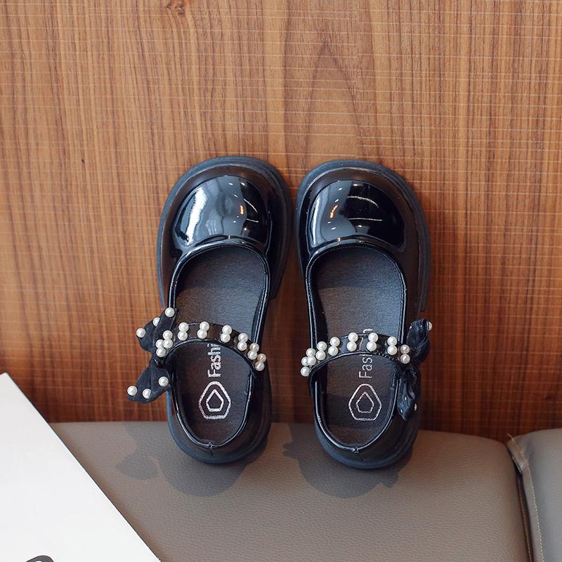 2024 New Simple Children Fashion Casual Shoes Versatile Soft Princess Shoes for Party Wedding Shows PU Pearls Cute Kids Shoes