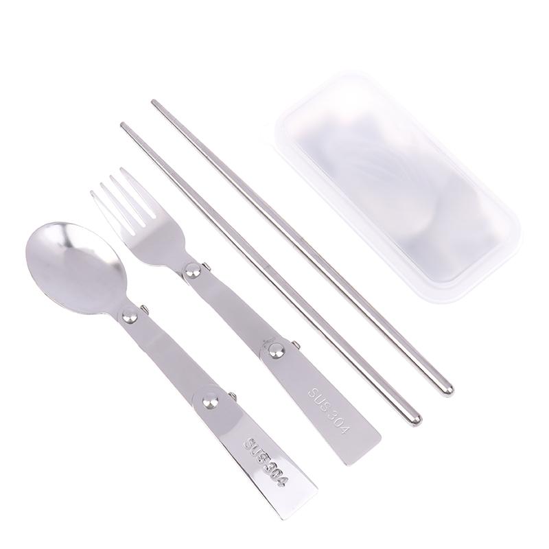 

304 нержавеющая сталь мини портативная ложка вилка палочки для еды набор столовых приборов с ящиком для хранения для походов кемпинга принадлежности для приготовления пищи
