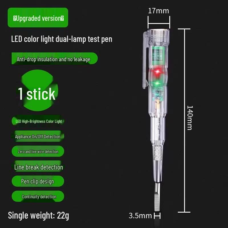 

Multifunctional LED Test Pen & Magnetic Screwdriver with Phillips & Slotted Heads for Electricians.