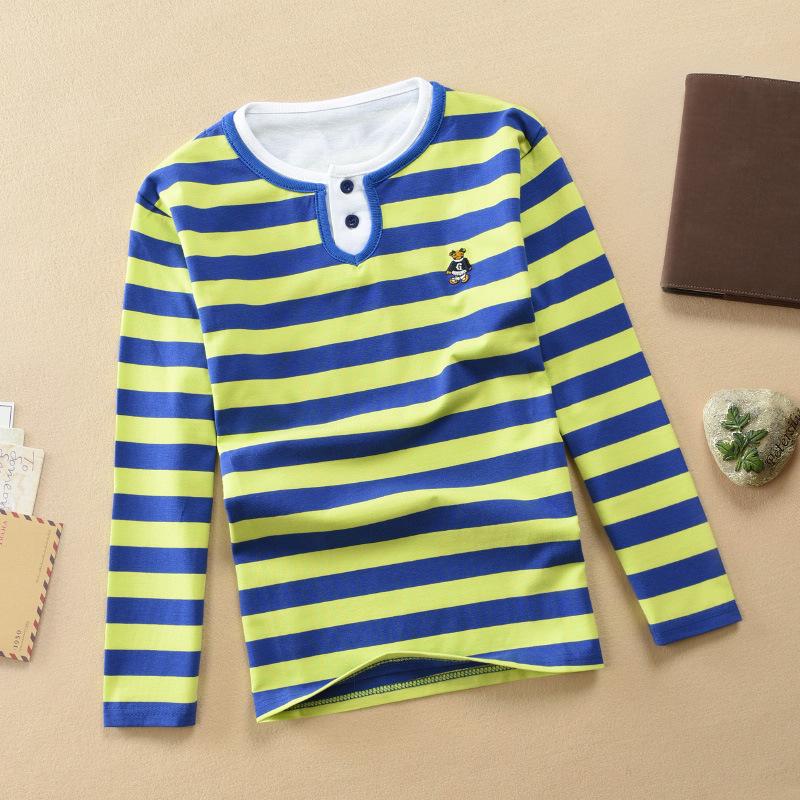Boys' Korean Style Striped Long-Sleeve Polo Shirt with Turn-Down Collar (Sizes 100-170 cm) - Autumn & Spring Wear
