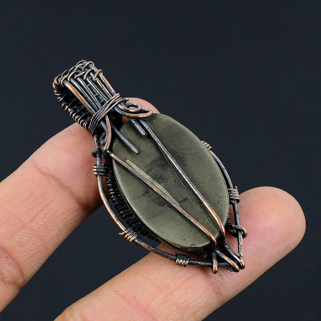 Golden Apache Pyrite Pendant, 999 Copper Wire Wrapped Jewelry, Gemstone Pendant, Gift For Her Handmade Dainty Jewelry
