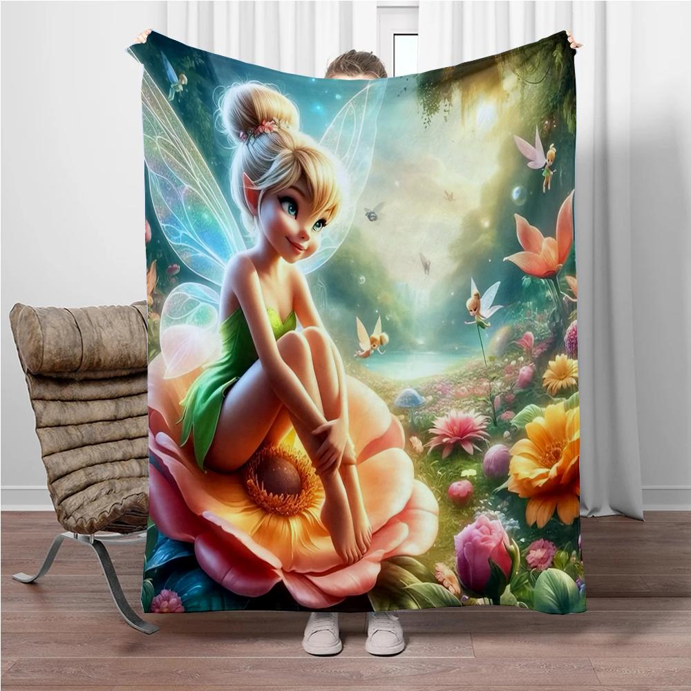 Disney Cartoon Tinker Bell Flannel Blanket Warm Soft Throw Thick Picnic Blankets for Bed Bedspread Sofa Decor Kids Boy Girl Gift