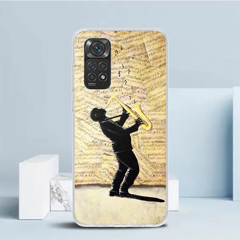 Music Saxophone Instrument Phone Case For Xiaomi Redmi Note 15 14 14S 13 12S 12 Pro Plus 11S 11 11T 11E 10S 10 + Soft TPU Back C