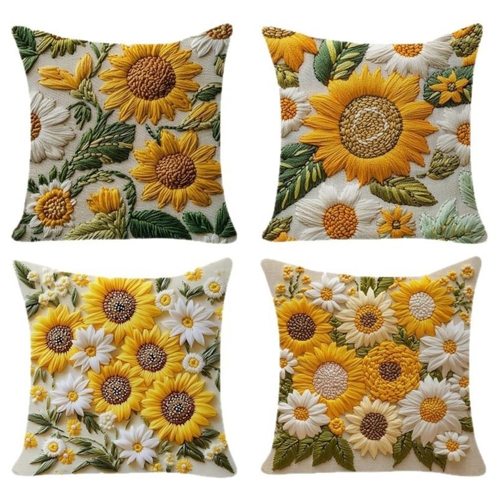 45x45cm Sunflower Pillowcase 2D Floral Bedroom Pillow Cover Sofa Cushion Case  Home Decoration