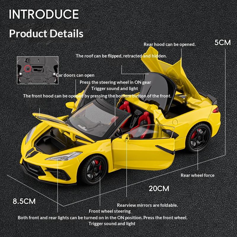 1:22 Corvette C8 Convertible Alloy Die-cast Car Model Simulation Sports Car Ornaments Children's Toys Gifts