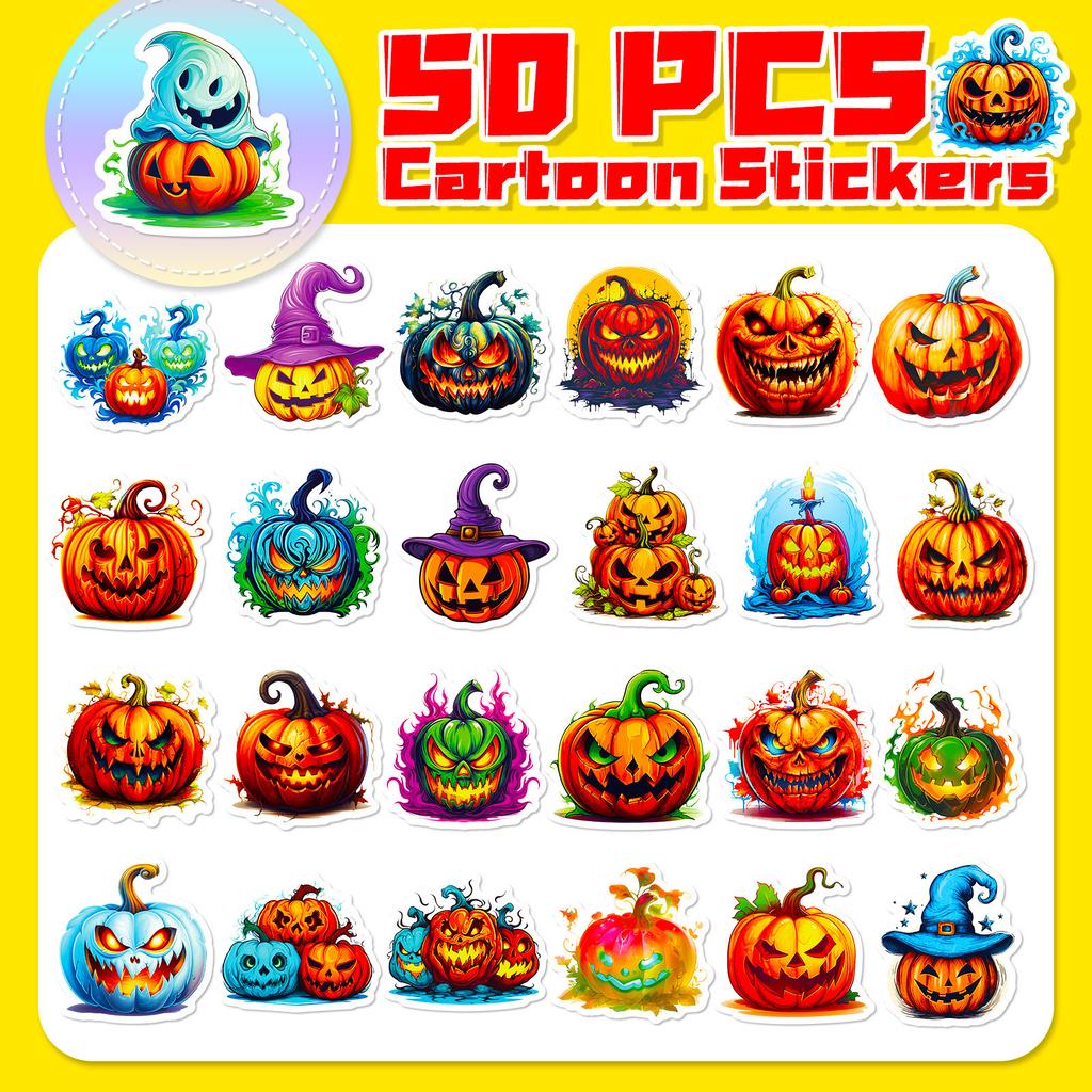 50 Halloween Pumpkin Graffiti Stickers Halloween Thriller Theme Stickers Cartoon Festival Stickers