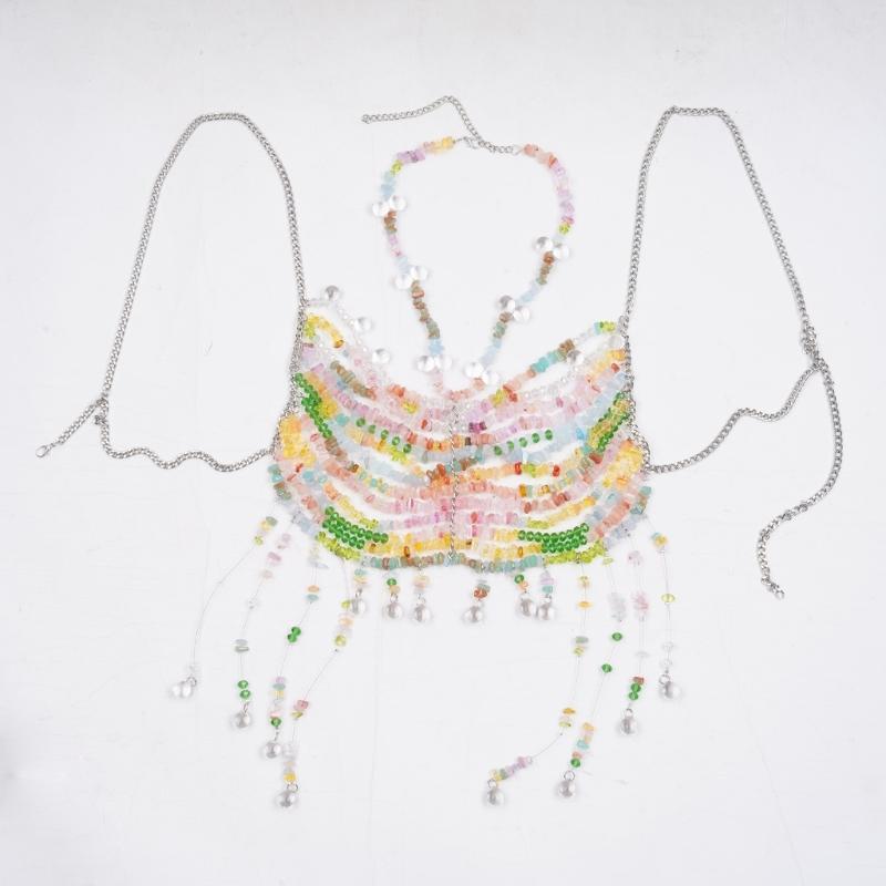 

Beaded Body Chain Bra Multilayer Body Chain Harness Body Jewelry Accessories Beach Bikini Coverup for Womens Girls 1