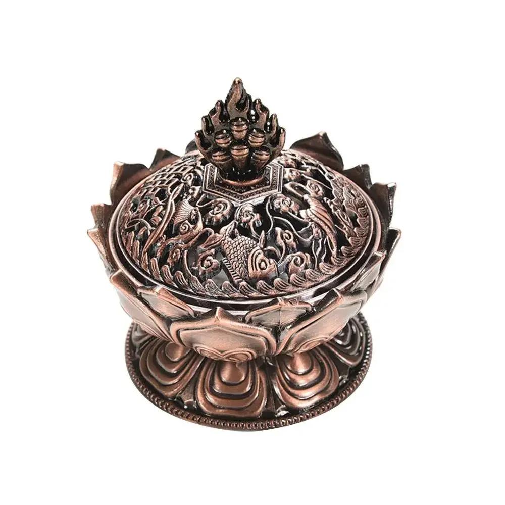 1Pc,Holy Tibetan Lotus Alloy Bronze Mini Incense Burner Incensory Metal Craft Home Decor (Without Incense)