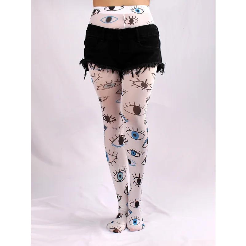 Evil Eyes Tight women Spring New Women Sheer Sexy Tattoo Printed Pantyhose Tights Stockings Anti-Hook Medias De Mujer