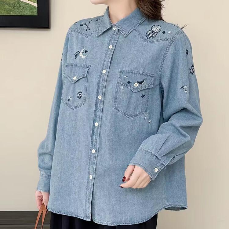 2026 Embroidered Denim Shirt: Versatile Spring/Autumn Women's Fashion Layering Outerwear