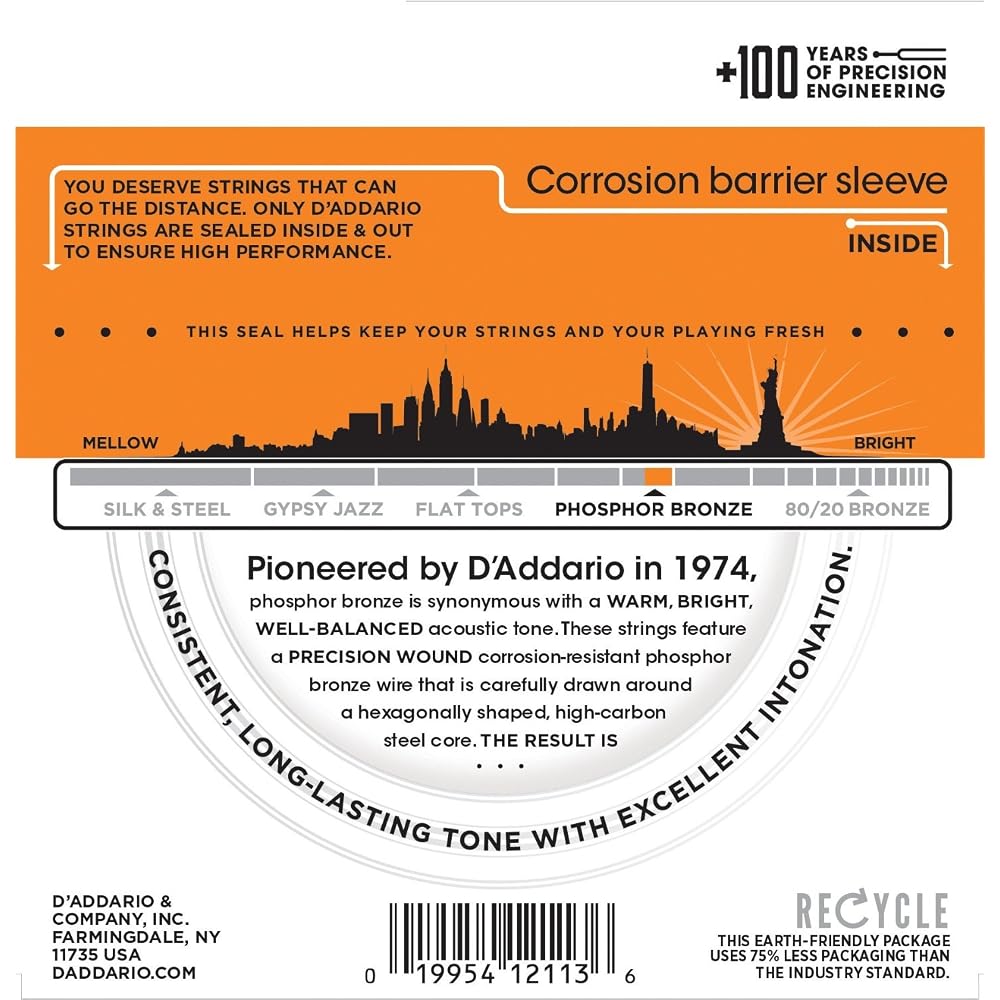 D'Addario Daddario Acoustic Guitar Strings Phosphor Bronze .010-.047 Extra Light 10 Set EJ15 [Dom...