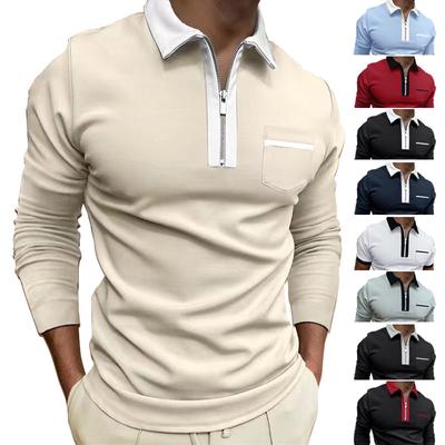 Neue männer revers mode Schlanke tasche zip langarm herren T-shirt POLO hemd tops