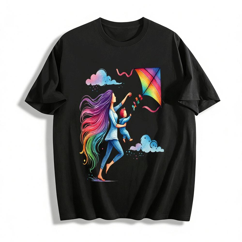 Rainbow Kite Parent-Child Print Casual Tee Spring Summer Breathable Top Pure cotton T-shirt XXS