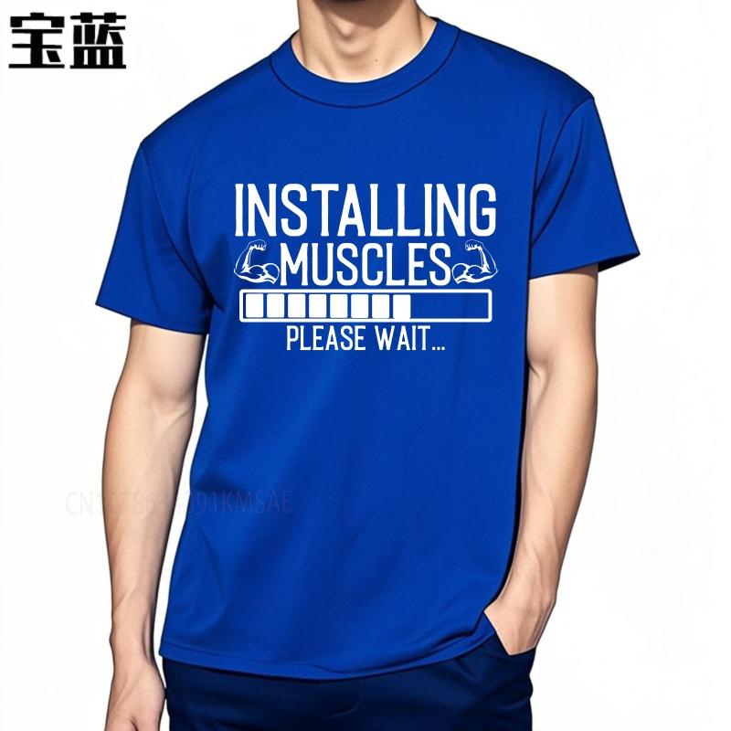 new cotton tshirt Plus Size summer Women tshirt Installing Muscles Please Wait Short Sleeve Travel Oneck tops male teeshirt