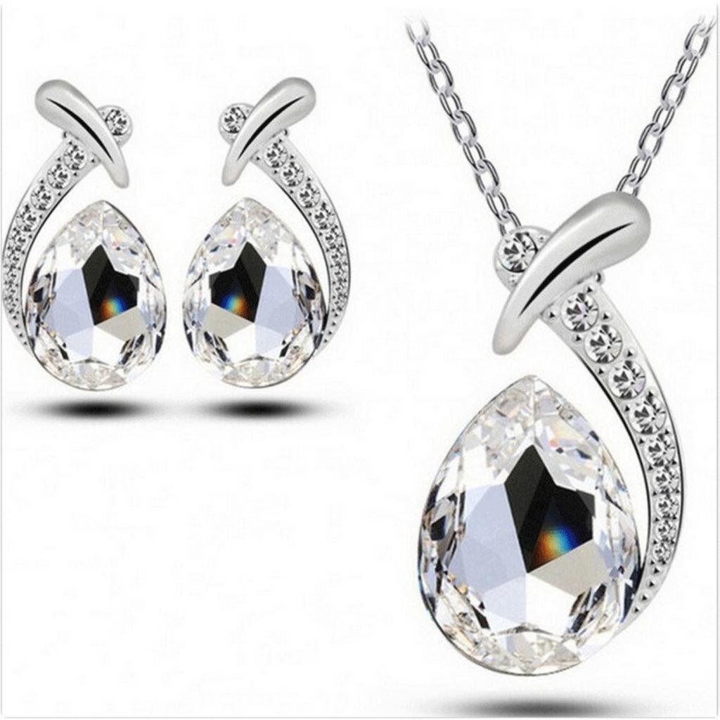 Women‘s Rhinestone Collarbone Chain, Elegant Crystal Mermaid-Themed Jewelry Set with Earrings