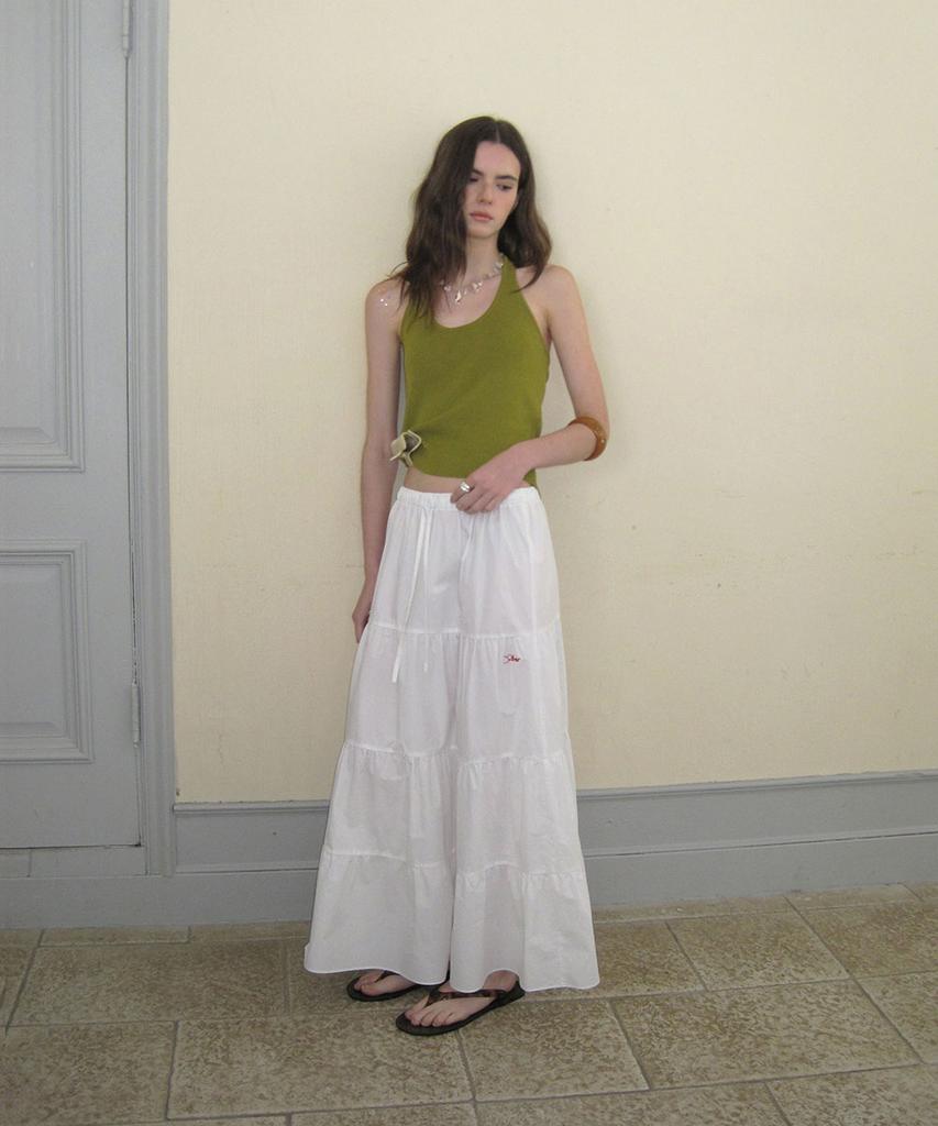 Eopaeleolakaibeu Ecru Halter Layered Sleeveless - Olive