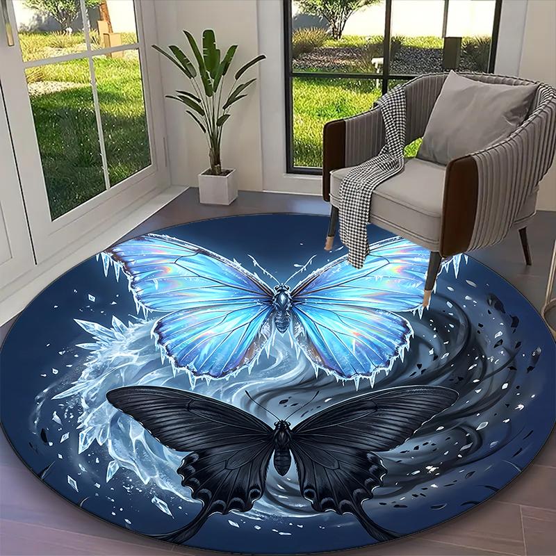 

Ethereal Frost Butterfly Grace Print Round Rug, Multi-functional Office Chair Sofa Carpet, Easy Clean Carpet for Home and Living Spaces Diameter 60cm