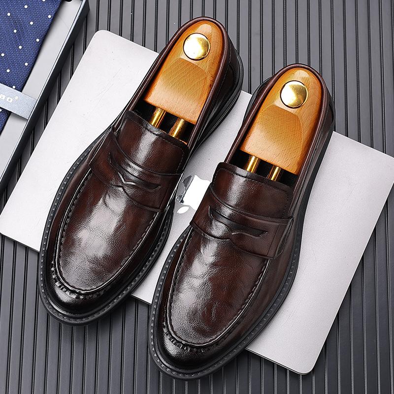 Fashion 2024 Luxury Brand Loafers Men Genuine Leather Slip-on Thick-soled Designer Leather Shoes Gentlemen's Office Formal Oxford Shoes