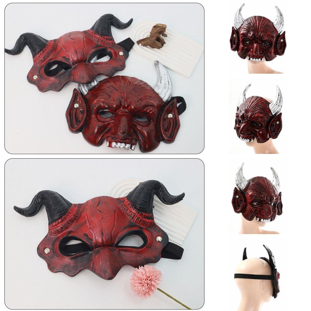 Cattle Halloween Mask PU Leather Cosplay Masquerade Simulation Headgear Goat Horn Mask  Festival