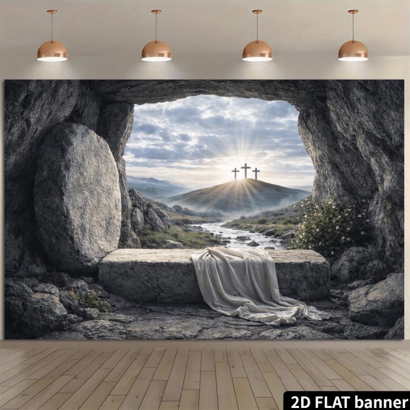 1pc, 2D Flat, Christian Empty Tomb Backdrop, Polyester Material, Suitable for Indoor Use, Wsj