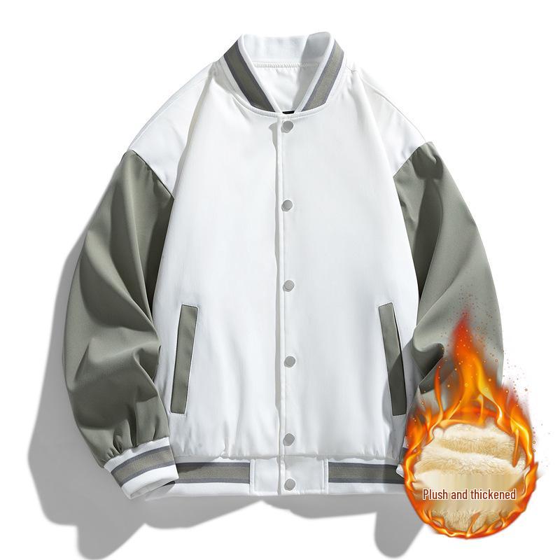 10XL Men's Trendy Plus Size Fleece-Lined Baseball Jacket - Thick Loose Outerwear for Teens