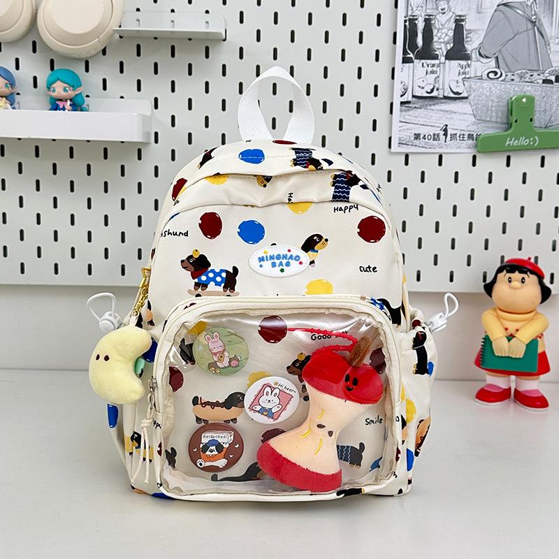 

Cute graffiti schoolbag for junior high school girls, large capacity backpack, transparent bar, bandage board, pain bag, student backpack Single pack