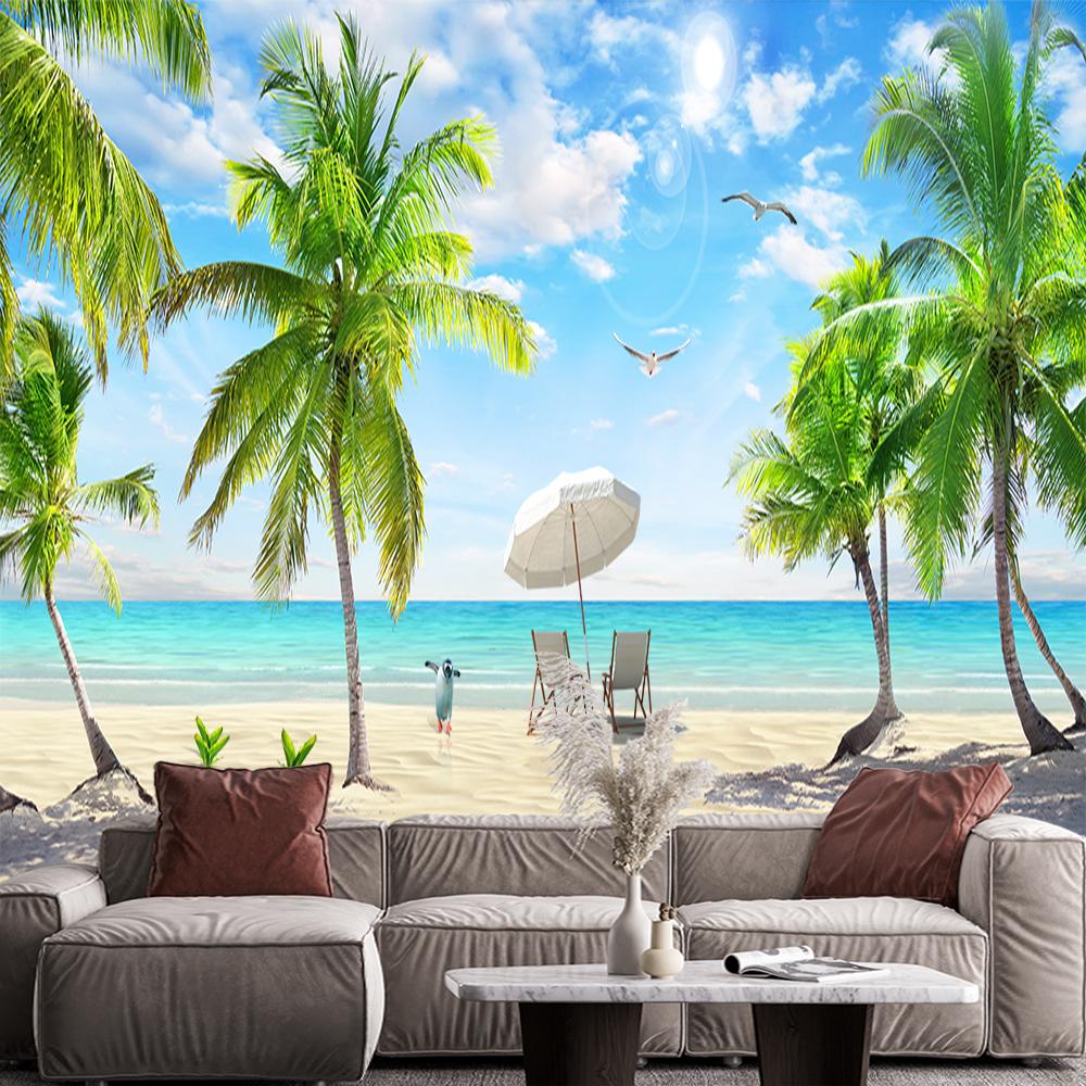

Large Beach 3d Mural Coconut Tree Landscape Wallpaper Living Room Bedroom Palm Tree Mural Home Decor 200 cm(W) x 140 cm(H)