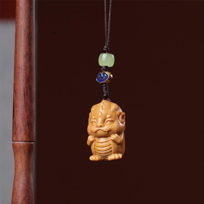 Purple & Green Sandalwood Zodiac Dragon Phone Lanyard & Keyring Pendant