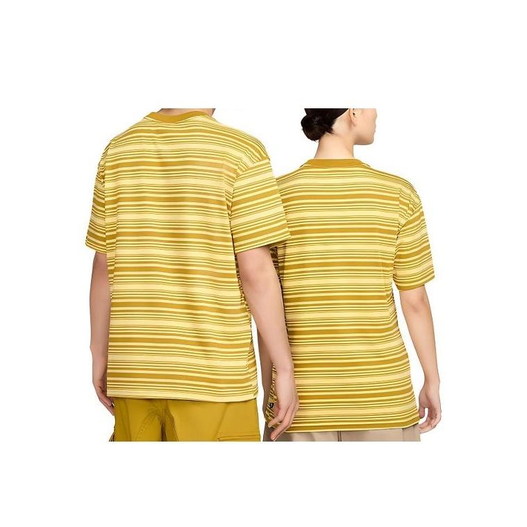 Nike Logo Embroidered Pattern Striped Comfortable Knitted Short Sleeve T-Shirt Unisex Tops Gold FQ3712-716