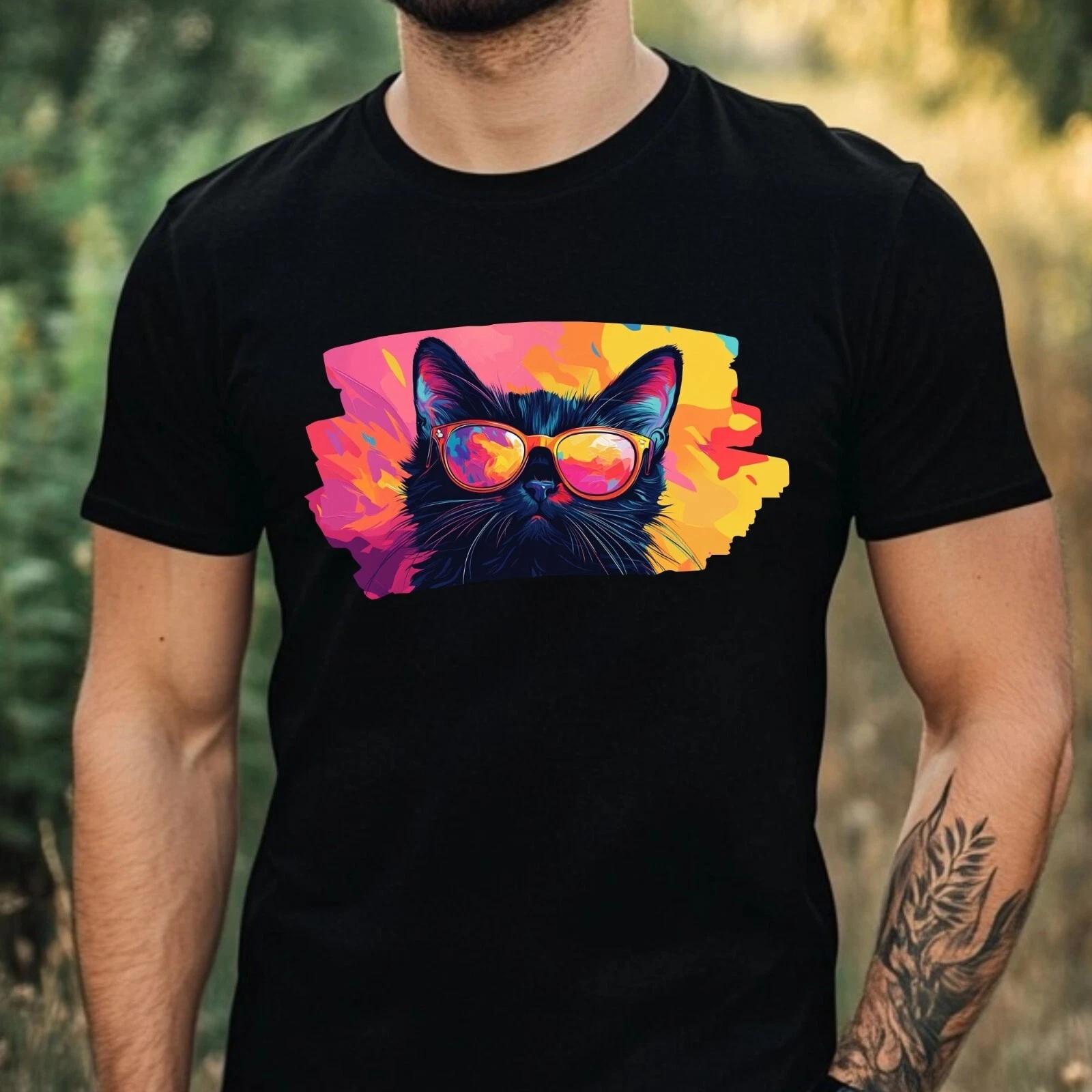 T-Shirt Herren Katze mit Sonnenbrille Motiv Baumwolle Größe XS bis 5XL L