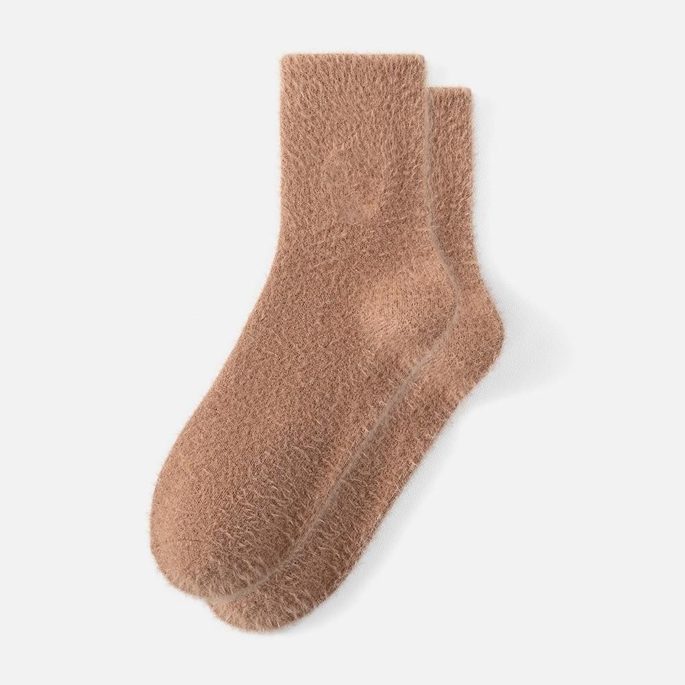 Solid Faux Mink Fleece Warm Socks Thickened Plush Socks New Fleece Lined Socks Women's Wear