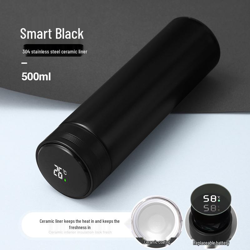 Smart Ceramic-Lined 304 Stainless Steel Insulated Cup - Simple Solid Color, Straight Body, Portable Office Gift.