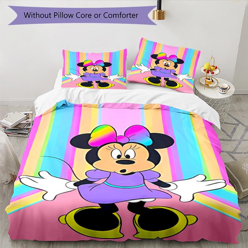 Minnie Mouse Party Decorations 3‑Piece Bedding Set,Soft Breathable Duvet Cover with 12 Pillowcases,Multi‑Scene for Bedroom Dorm,Perfect Holiday Birthd