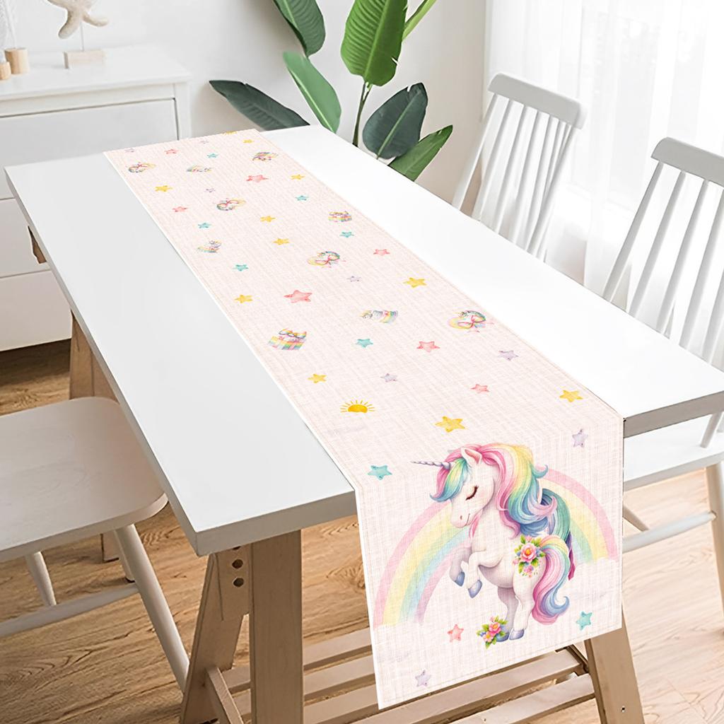 Unicorn Linen Table Runner Flag Birthday Party Decor Kids Girls Unicorn Wedding Birthday Party Favors Supplies Baby Shower Decor