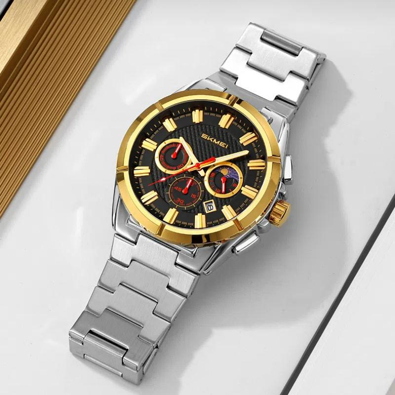Skmei Fashion Multifunctional Quartz Watch for Men Calendar Luminous Luxury Stainless Steel Strap Mens Watches