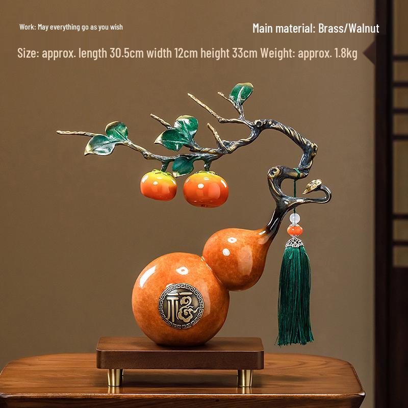 Persimmon Ruyi Gourd Ornament - Chinese Decor for Living Room, Office, or Housewarming Gift