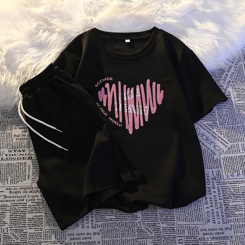 

Женский маленький повседневный костюм-двойка: Топ с коротким рукавом и шорты для бега свободного кроя XL чёрный