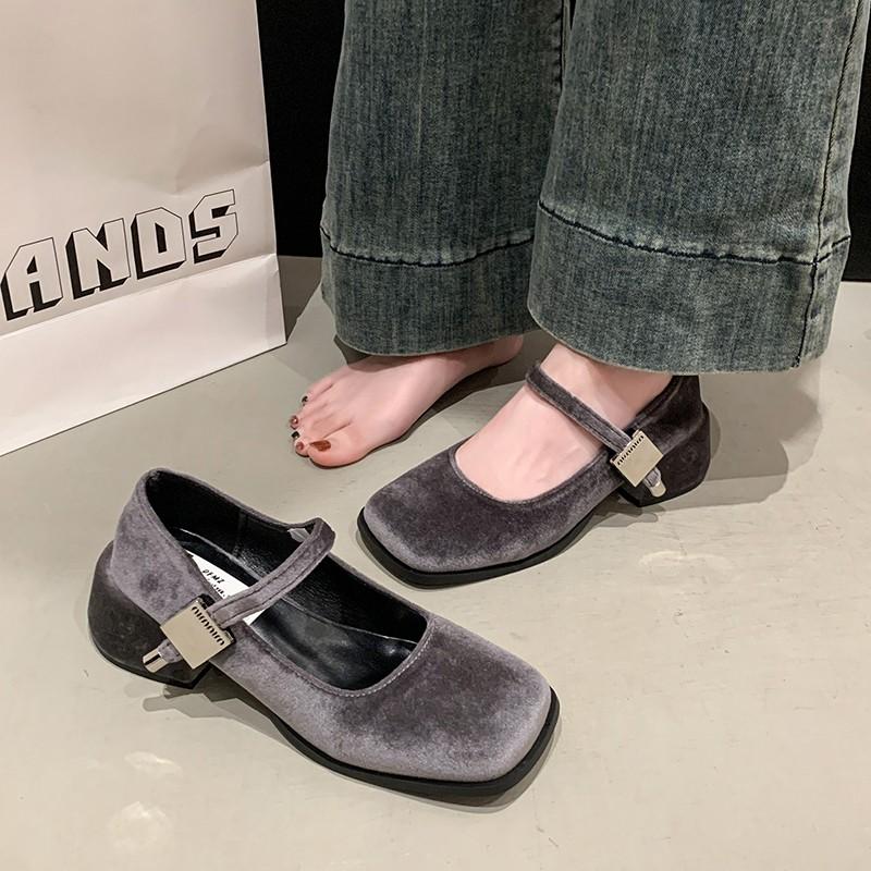 Fashion Spring Autumn Women's Luxury Mary Jane Shoes Square Toe Shallow Buckle Ladies Elegant Sole Ballte Shoes Casual Loafers Shoes