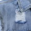 Spring and Autumn Women's Plus Size Denim Vest Mid-length Loose Light Color Casual Waistband Hole Sleeveless Denim Jacket Coat