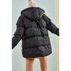 Langer Puffermantel mit Kapuze für Damen und Spitze