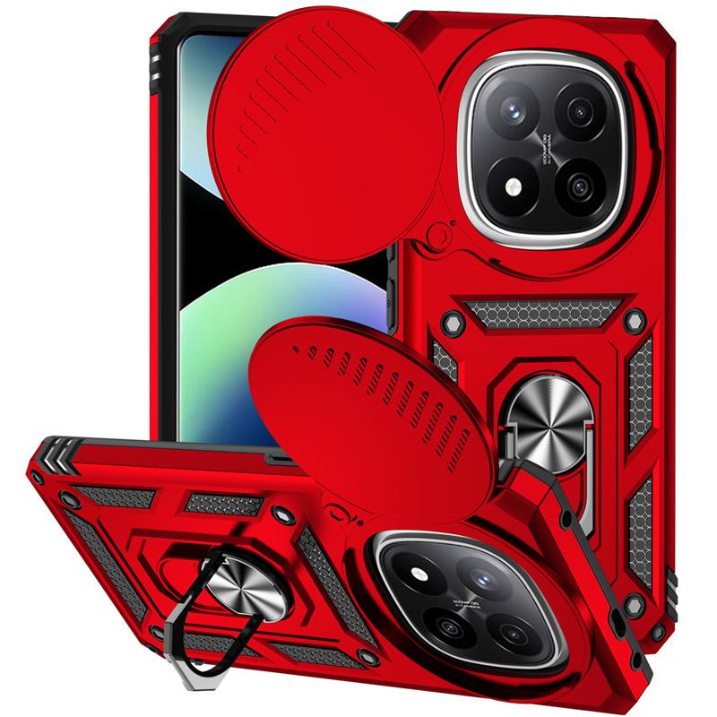 

Для Xiaomi Redmi Note 14 Pro Plus чехол Armor Slide Lens Protector Phone Cover Redmi Note 14 Pro+ 5G Ring Stand Shockproof Funda Redmi Note14Pro Plus красный