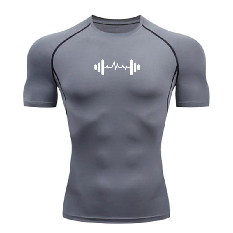Men's Compression Shirt Gym Workout Breathable Sport Quick Dry Fashion Tight Jogging Training Fitness Elasticity Tops Tee Summer T-Shirts