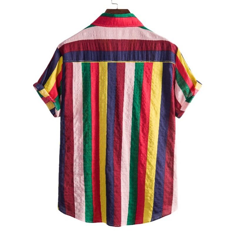 Men S Short Sleeve Loose Fit Striped Shirt