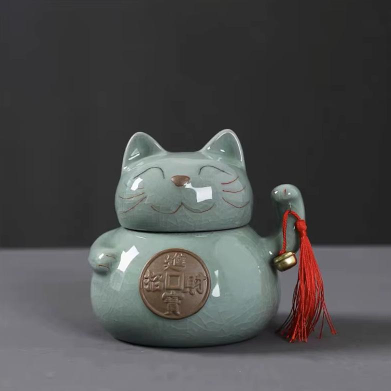 

Керамическая банка для чая Lucky Cat – герметичная банка с ледяной глазурью для хранения чая, конфет и закусок Size S-A