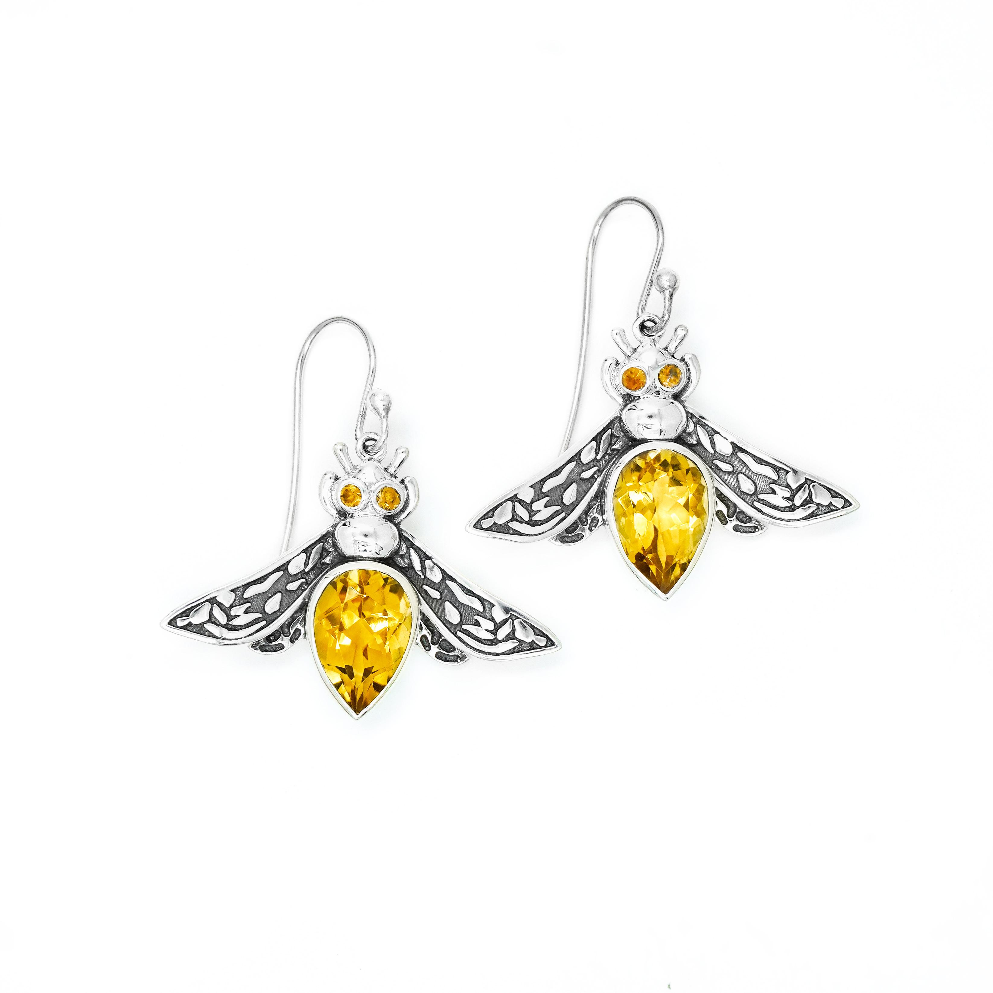 

925 Sterling Silver Bee Earrings – Natural Citrine Gemstone Dangle Earrings for Women, Unique Earrings for Girls and Womens жовтий