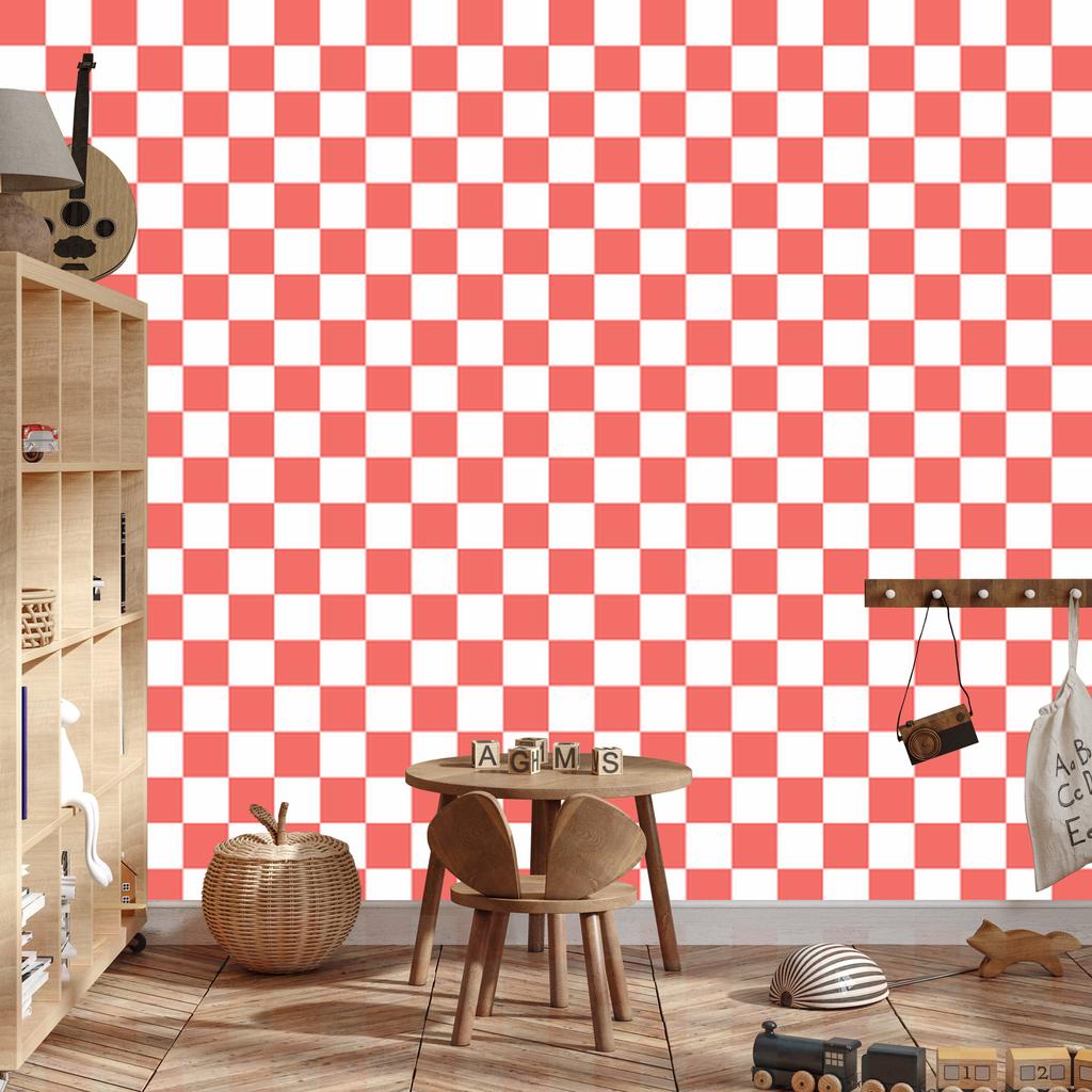 Checkerboard Wallpaper Coral, Coral Center for Living Room and Bedroom 50x1000