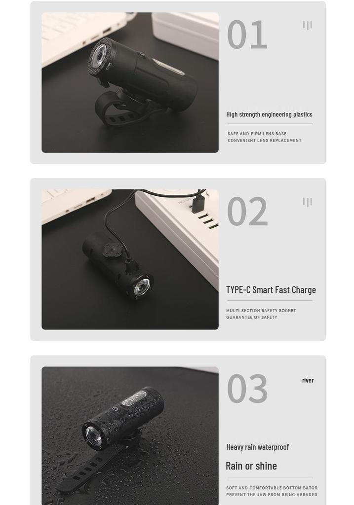 Bicycle Smart Front Light, Type-C Charged, Long Battery Life, Power Display, Large Capacity, Light-Sensitive, Ideal for Night Riding.