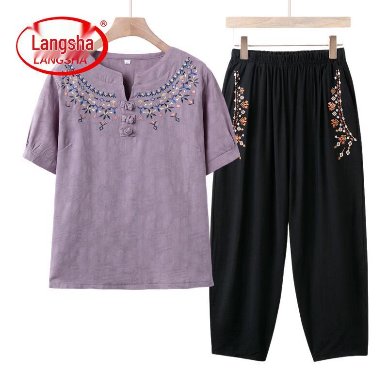 Lingsha Women s Chinese Style Summer Two-Piece Set 3XL