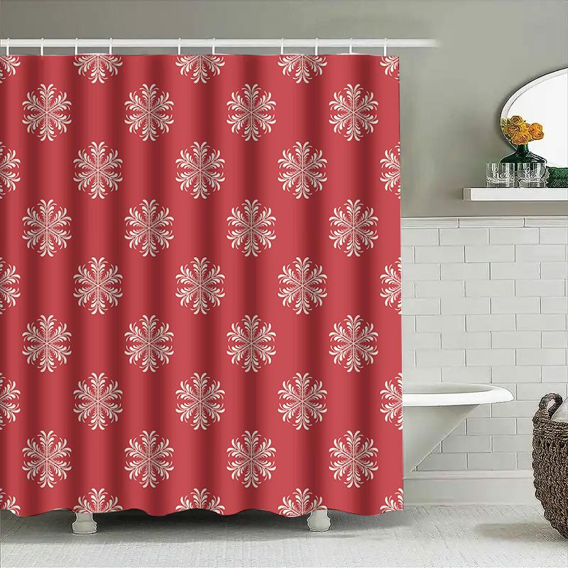Red Floral Snowflake Shower Curtain Waterproof Decor Bathroom Liner Set For Bathtub Home Improvement Supplies 180Cm X 245Cm (67I